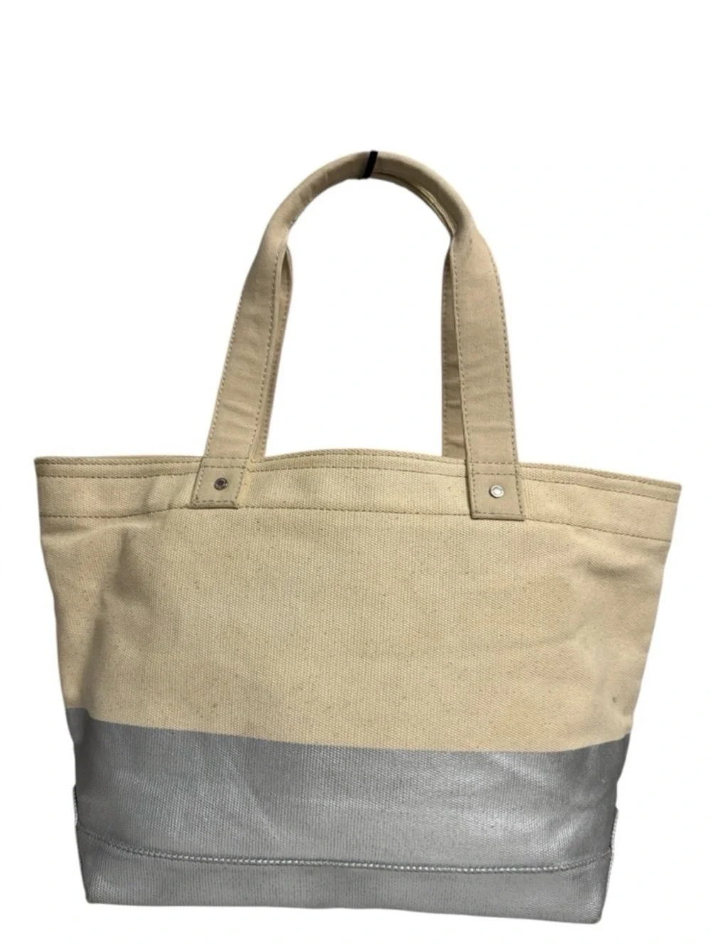 kate spade Cream Canvas Tote Silver‎ Metallic Panel Nautical Beach Vacation